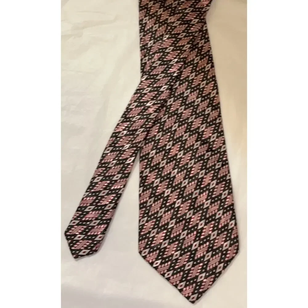Vintage FENDI Silk Neck Tie - Green & Red Geometric - 4